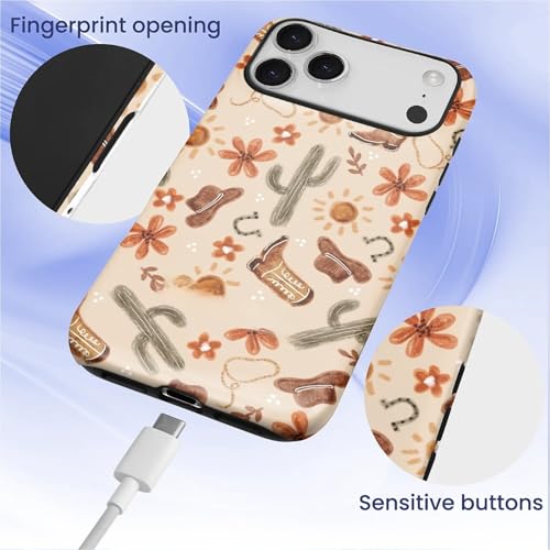 ZHEGAILIAN Case Compatible with iPhone 17 Pro Max,Hybrid 2-Layer Hard Shell for Girl Boy Women Men,Denim Boots Cactus - color: Denim boots cactus, size: iPhone 17 Pro Max