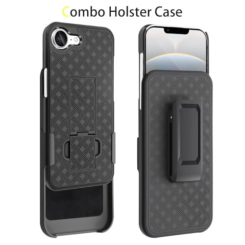 Fingic for iPhone 17e/ 16e Case with Belt Clip Holster Case Kickstand | Slim Combo Shell with Swivel Holster Rugged Shockproof Antiscratch Protective for iPhone 16e 2025/ 17e 2026 6.1 inch , Black