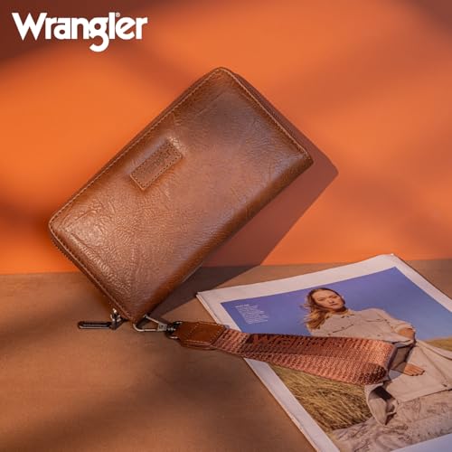 Wrangler Womens Wallet Wristlet Long Purse Designer Clutch Large Capacity Credit Card Holder for Women - color: A-Brown