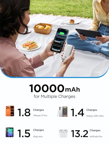 Aioneus Portable Charger Power Bank with Built in Cables 10000mAh 22.5W - color: Sliver, size: 10000mAh