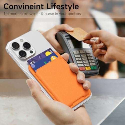 oakxco Phone Wallet Stick On, Slim Thin Adhesive ID Credit Card Holder Wallet Pocket Back of Phone Case, Hard Shell Plastic Sleeve Sticky Card Wallets Pouch for iPhone Samsung Pixel, Orange - color: Orange