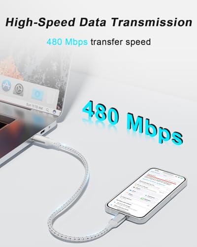 Short USB C to Lightning Cable 1FT, 2-Pack MFi Certified Cable - size: 1FT
