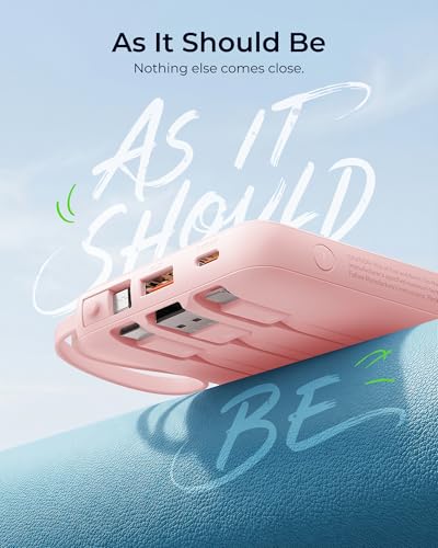 VRURC Portable Charger 20000mAh 4-Built-in-Cable Fast Charging Power Bank - color: Pink