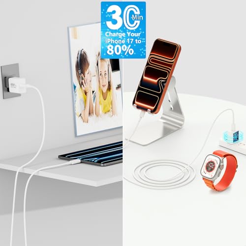 Apple MFi Certified iPhone 17 Charger Fast Charging 40W USB C Charger Block - color: Ivory White