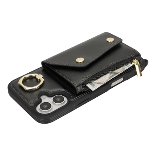 Lipvina Crossbody Wallet Case for iPhone 16,Black - color: 01-Black, size: iPhone 16 6.1"