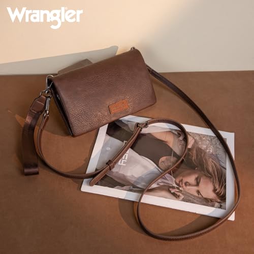 Wrangler Crossbody Wallet Wristlet Large Capacity Wallet Women RFID Blocking Bifold Large Long Clutch Credit Card Holder Purse with Crossbody Strap - color: B-coffee
