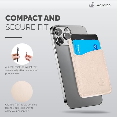 Wallaroo Premium Leather Cell Phone Wallet Stick On - Android and iPhone Wallet and Card Holder for Women and Men - Durable with Non-Slip Lining Secures Up to 3 Cards - color: Beige Leather