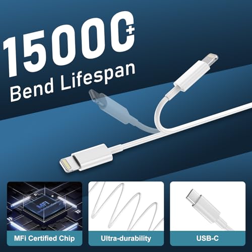 DiHines Phone 14 13 12 11 Fast Charger,12FT Long Phone Chargers Fast Charging Lightning Cable &20W USB C Charge Block,White - color: White, size: 12ft