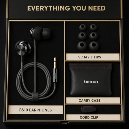 Betron BS10 Earphones Wired Earbud Headphones with 3.5mm Jack, Black - color: Black