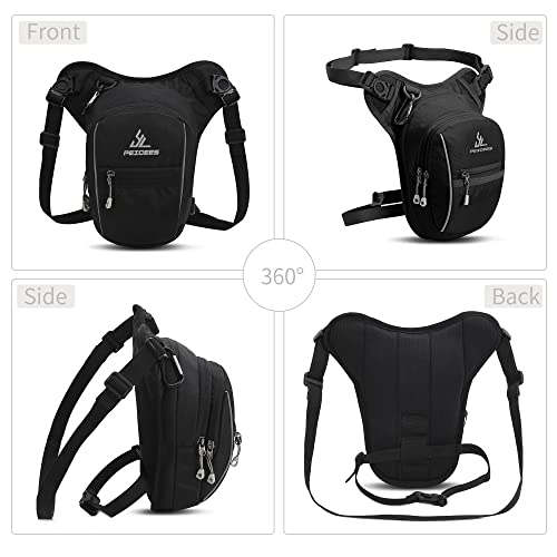 Peicees Motorcycle Leg Bag for Men Womens Thigh Bag, Expandable - color: Black