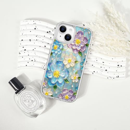for iPhone 13 Mini 5.4" Magnetic Case【Compatible with MagSafe】 Aesthetic Oil Painting Stained Glass Flower Design, Slim Fit Hard PC Back Shockproof Cute Clear Phone Cover, Blue Purple - color: Blue Purple, size: iPhone 13 Mini