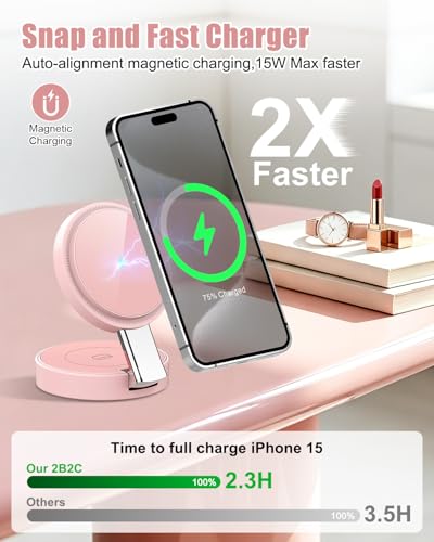 3-in-1 Magnetic Wireless Charger for iPhone, Apple Watch & AirPods, Pink - color: Pink