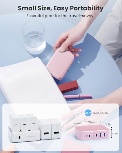 USB C Charger 200W USB Charging Block,6 Ports Foldable Wall Charger Outlet Plug,QC4.0 Fast Charging Station Hub,PD 65W Laptop Adapter for MacBook Pro/Air,Dell,iPhone 17/16/15,Galaxy (Pink) - color: Pink