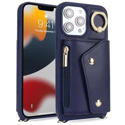 Lipvina Crossbody Wallet Case for iPhone 13 Pro,Dark Blue - color: 09-Dark Blue, size: iPhone 13 Pro 6.1"