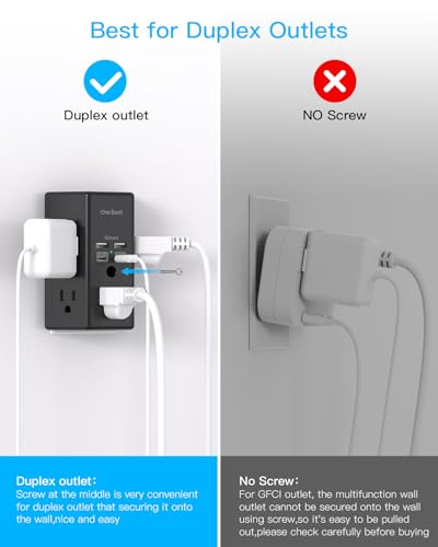 Surge Protector Wall Outlet Extender,3-Sided Outlet Splitter 1680J,2 Pack - color: Black, size: 15.5w,2pcs