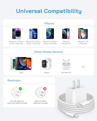 AISNI Fast Charging for iPhone 14/13/12 Fast Charger with 6 FT Long Cable - color: White