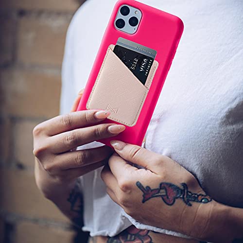 PU Leather Phone Card Holder Stick On Back of Cell Phone Wallet - color: Pink
