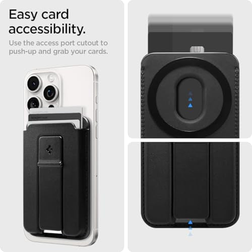 Spigen for MagSafe Wallet, Holds 3 Cards, Strong Magnet, Smart Fold 2 - color: PU Black (Kickstand), size: 3-Cards