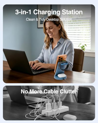 25W MagSafe Charging Station, 3-in-1 Magnetic Wireless Charger for Apple - color: Navy Blue