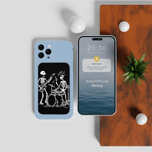 Phone Credit Card Holder Stick on, Cell Phone Pocket Self Adhesive Stretchy Stick on Wallet ID Credit Card Case Pouch Sleeve with Flap for All Smartphones, Guitar Skull - color: Guitar Skull