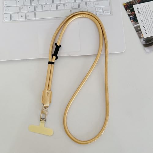 Phone Leather Lanyard with Tabs,Adjustable Anti Theft Phone Crossbody Strap for iPhone and Smartphone,Purse - color: Gold