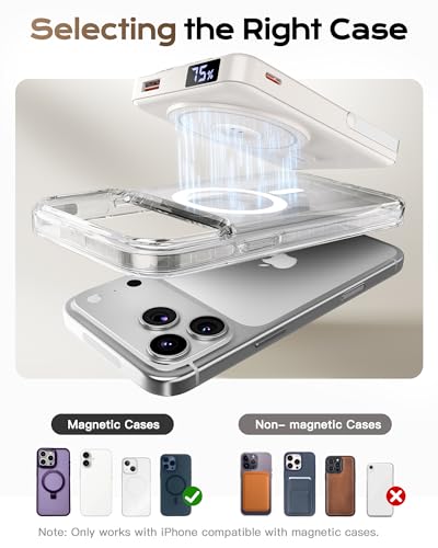for Magsafe Portable Charger, 10000mAh Power Bank, Creamy White | PD 22.5W Fast Charging with USB-C Cable, Foldable Stand, Magnetic Wireless Charger for iPhone 17/16/15/14/13/12 Series - color: Creamy White