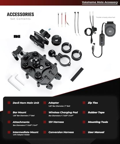 Kaedear Qi Wireless Charging Motorcycle Phone Mount, KDR-M26A - style: Qi Charging / 1" Ball