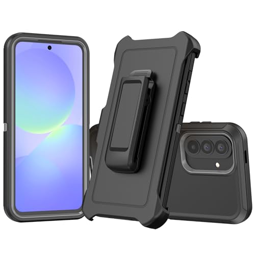 Compatible with Samsung Galaxy A37 Case, with Belt Clip Holster Heavy Duty Rugged Shockproof Full Body Protection Kickstand Cover for Samsung Galaxy A37 Phone (Black+Grey) - color: Black+Grey