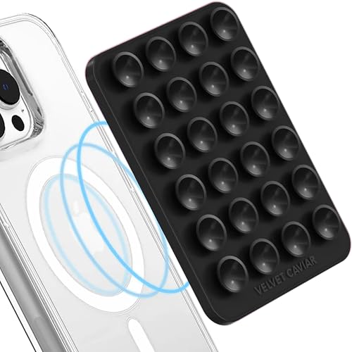 Velvet Caviar Suction Cup Phone Case Mount Compatible with MagSafe Devices Only - Magnetic Silicone Sticky Phone Grip Holder for iPhone Back of Phone - Mirror Gripper (Black) - color: Black