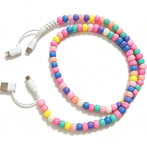 IIIZ 4-in-1 Beaded Charger 65W USB C Carplay Cable for iPhone Duo/18/Galaxy - color: Colorful