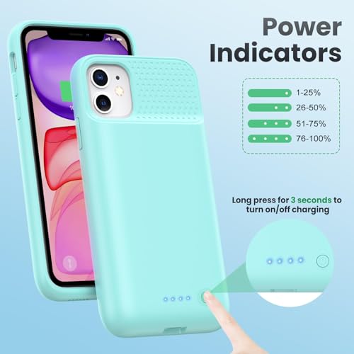 Battery Case for iPhone 11/XR, 7500mAh Ultra-Slim Portable Charging Case Rechargeable Protective Battery Pack for iPhone 11 and iPhone XR External Charger Case 6.1 Inch-Green - color: Green