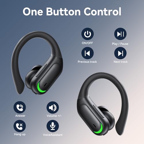 Wireless Earbuds 96H Bluetooth 5.4 Sport Headphones with Earhooks, Black