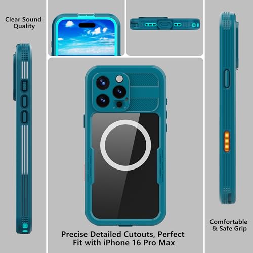 Waterproof Phone Case for iPhone 16 Pro Max 6.9 inch Magnetic - color: Cyan-Teal, size: iPhone 16 Pro Max 6.9 inch