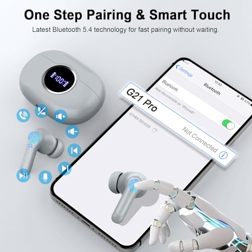 Wireless Headphones, 2026 Bass-3.0 Bluetooth 5.4 Earbuds 3D-Stereo Ear Buds, 4 ENC Noise Cancelling Mic, 40+Hrs USB-C in-Ear Earphones, IP-X7 Waterproof Sport Workout Gym for Laptop Pad Android iOS - color: Marble Gray