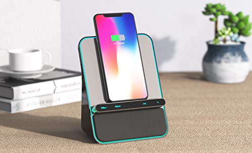 Wireless Charging Audio Dock By Azpen with Dual 8 watts Bluetooth Speakers, Upgraded Microphone for Handsfree Call, Wireless Charger for iPhone 15 14 13 12 11 and Samsung S23 S22 S21 S20