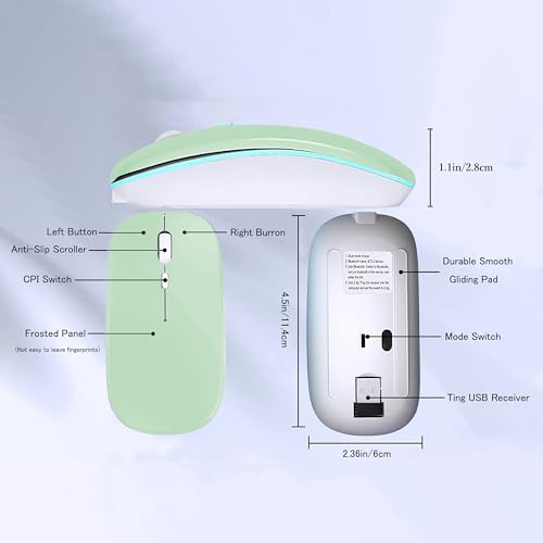 WREANU Wireless Bluetooth Mouse, Rechargeable Laptop Mice, Green - color: Green Wireless Bluetooth Mouse