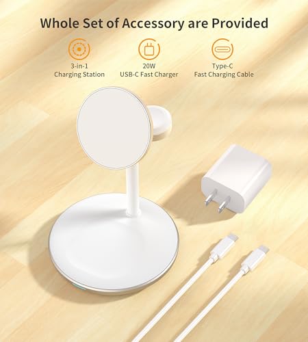 3 in 1 Magnetic Wireless Charging Station for Apple Devices,15W for Magsafe - color: Gold