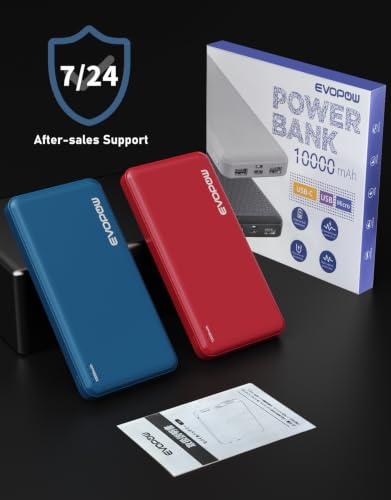 2-Pack Portable Charger, 10000mAh Power Bank, Travel Battery Pack - color: Blue&Red