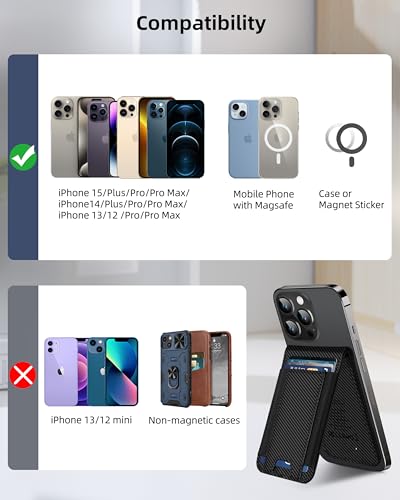 for Magsafe Wallet Works with Apple Find My, Leather Magnetic Phone Wallet - color: Carbon Fiber Black