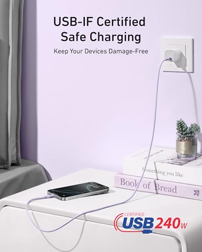 Anker Nano USB C to USB C Cable, 240W Fast Charging Cable (Purple, 6ft) - color: Purple, size: 6ft