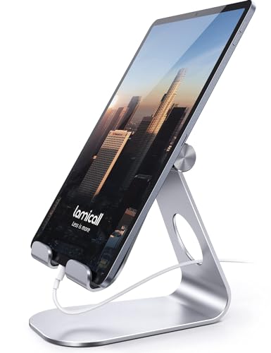 Lamicall iPad Stand Adjustable Tablet Holder, Sturdy Aluminum, Multi-Angle - color: 1-Silver