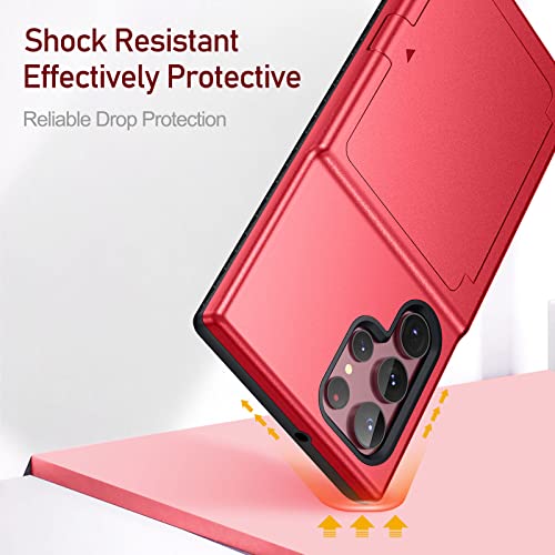 WeLoveCase Samsung Galaxy S22 Ultra Case Wallet Case with Credit Card Holder & Hidden Mirror, All-Round Protection Shockproof Phone Cover Designed for Samsung Galaxy S22 Ultra, 6.8 Inch Red - color: Red