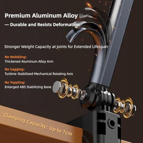 Aluminum Foldable Arm Tablet Stand, 360° Rotatable Phone Holder iPad Stand, Adjustable Tablet Mount for 4.7"-15.6" iPad, iPhone, Galaxy Tab, Compatible with Desk Bedside Kitchen, Gray