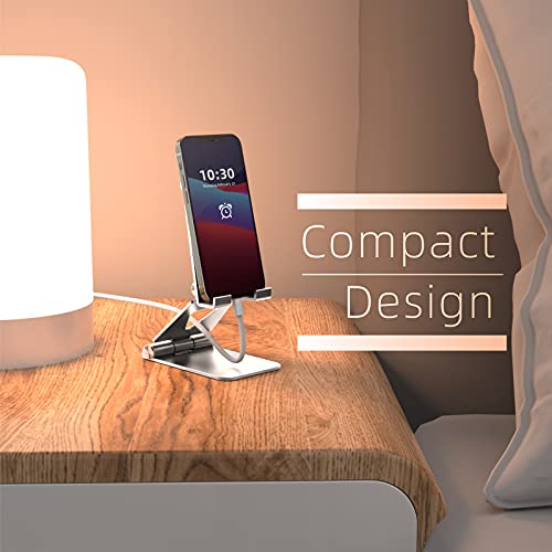 Cell Phone Stand Holder Adjustable Increase Fully Foldable Thick Aluminum Desktop Cellphone Cradle (Silver)