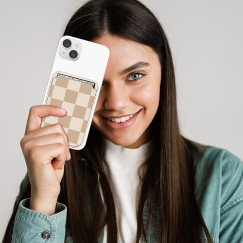 uCOLOR Upgraded Magnetic Cell Phone Wallet Card Holder-Compatible with Mag Safe for iPhone 17/16/15/14/13/12 Series, Leather Magnetic Phone Wallet (checkered) - color: Brown Checkered
