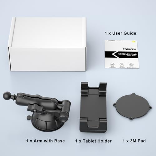 PLDHPRO Tablet Holder for Car Dashboard & Windshield, Universal iPad Car Mount Suction Cup Stand for 5.5" - 14.6" Phones & Tablets Compatible with iPhone 17/16/15, iPad, Galaxy Tab - 5.5-14.6 inch - size: 3.7 in Arm
