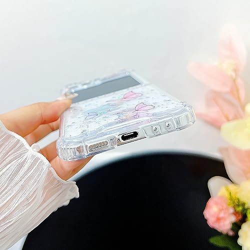 Compatible with Samsung Galaxy Z Flip 6 Case/Flip 7 FE Case Clear | Soft TPU Glitter Butterfly Pink Sparkle Shockproof Phone Cover Women Girls - color: TPU\Butterfly Pink, size: Samsung Galaxy Flip 6/Flip 7 FE