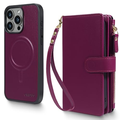 Magnetic Case for iPhone 16 Pro Max Wallet Compatible with Magsafe RFID Blocking Card Holder Detachable Phone Cover Kickstand Snap Strap Zipper Pocket PU Leather 6.9 inch 2024 (Burgundy) - color: Burgundy, size: iPhone 16 Pro Max