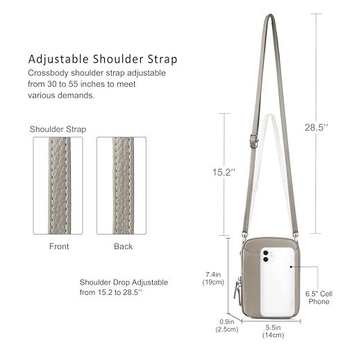 befen Genuine Leather Crossbody Cell Phone Purse for Women, Small Zip Around RFID Blocking Crossbody Wallet Bags - color: Milk Tea Gray
