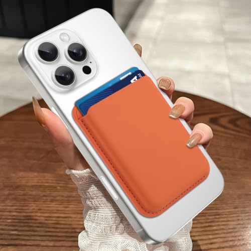 Compatible with MagSafe Wallet, Leather TPU Protective, Orange - color: Orange
